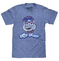 PRICES MAY VARY. YOUR NEW FAVORITE MONSTER CEREAL SHIRT: Show off your nostalgic spirit with the classic Boo Berry cereal box logo - distressed and printed on the softest, Royal Snow Heather tee we could find. EASY CARE TEES: This Boo Berry design is licensed and screen-printed on a soft, high-quality poly-cotton t-shirt that goes from the washing machine to the dryer without losing shape, shrinking or fading. Graphic is intentionally distressed for a worn, vintage look. NO FUSS SIZING: Tee Luv' Boo Berry Cereal, Silly Tshirts, Mascot Shirts, Monster Cereal, Boo Berry, Berry Cereal, Mascot Shirt, Cartoon Ghost, Ghost Cartoon