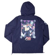 Elevate your Jojo’s Bizarre Adventure collection with this vibrant purple long sleeve hooded anorak. Adorned with the Diamond Is Unbreakable logo on the front and a striking image of Josuke and Shining Diamond on a purple background with a black diamond pattern on the back, this anorak merges style with fandom. Crafted from 100% polyester with mesh lining, it offers water-repellent protection and durability. Featuring a front zipper pocket and an adjustable hood, it ensures practicality and comf Purple Drawstring Hood Outerwear For Streetwear, Purple Hoodie With Pockets For Streetwear, Purple Streetwear Outerwear With Drawstring Hood, Purple Long Sleeve Windbreaker For Fall, Purple Long Sleeve Windbreaker For Streetwear, Purple Outerwear With Drawstring Hood For Streetwear, Purple Streetwear Outerwear With Adjustable Hood, Purple Outerwear With Adjustable Hood For Streetwear, Purple Adjustable Hood Outerwear For Streetwear