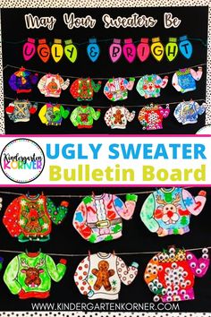 the ugly sweater bulletin board has been decorated with colorful magnets and paper clips on it