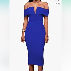 Bought And Never Wore Perfect Dress For A Wedding Blue Fitted Evening Dress For Wedding Guest, Blue V-neck Midi Dress For Wedding, Elegant Blue Evening Dress For Date Night, Blue V-neck Dress For Wedding Guest, Lace Hem Dress, Floral Ruffle Dress, Blue Gown, Medium Dress, Sleeveless Floral Dress