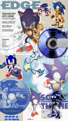 an advertisement for sonic the hedge game with various images and text on it, including video games