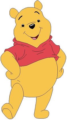 winnie the pooh cartoon character with red scarf on his chest and arms spread out