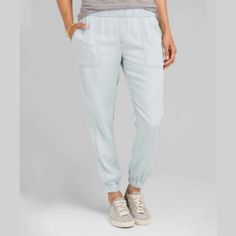 Add Comfort To Your Casual Excursions With The Distinctive Prana Aberdeen Jogger Pants. This Slouched, Midrise Design Features An Elastic Waistband, Front Patch Pockets And Back Welt Pockets. Constructed From Woven Lenzing Tencel Lyocell Denim Gathered Ankle Cuffs Color Is A Light/White Washed Blue/Green New Without Tags! Item Has Been Washed Casual Fitted Light Wash Pants, Casual Light Wash Stretch Pants, Casual Stretch Light Wash Pants, Lace Top Jumpsuit, Running Leggings Women, Surf Pants, Denim Jogger Pants, Floral Joggers, Black Capri Leggings