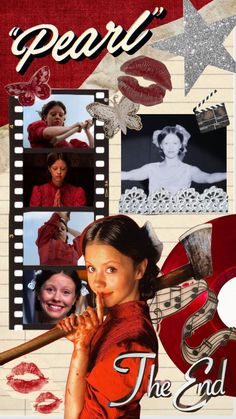 a collage of photos with the words pearl on it and images of women in red