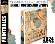 a book with flowers on it and the title, binder covers and spindles