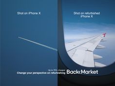 an airplane wing with the words shot on iphone x and shoot on iphone x above it