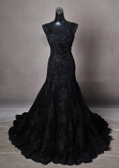 Wedding Dresses Straps, Wedding Dress With Applique, Wedding Dresses Modest, Modest Prom Dress, Black Wedding Gowns, Gothic Bride, Gothic Wedding Dress, Modest Prom, Dark Wedding