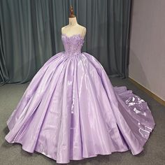 Elegant Backless Purple Long Tail Quinceañera Dress Prom Dresses Long Purple Lavender Ball Gowns, Purple Ball Gown With Sweep Train For Evening, Glamorous Purple Ball Gown Dresses, Elegant Lavender Ball Gown Dress, Purple Ball Gown Evening Dress With Sweep Train, Lavender Ball Gowns, Purple Evening Dress With Sweep Train For Banquet, Elegant Lavender Gown With Sweetheart Neckline, Glamorous Purple Evening Dress With Sweep Train