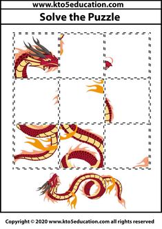 an image of a dragon puzzle with the words solve the puzzle and then it is cut out