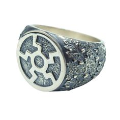 Sun wheel silver signet ring 6 US/CA Symbolic Round Hand Cast Signet Ring, Symbolic Hand Cast Silver Engraved Ring, Ancient Petroglyphs, Viking Cross, Sun Wheel, Nordic Jewelry, Pagan Symbols, Norse Pagan, Silver Signet Ring