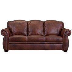 a brown leather couch on a white background