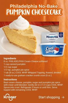 a piece of pumpkin cheesecake with whipped cream on top