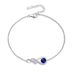 PRICES MAY VARY. ❤925 STERLING SILVER WITH WHITE GOLD PLATED❤ The pendant and chain are made of 925 sterling silver with real white gold plated surface. Hypoallergenic, lead and nickel free. The safe materials and oxidation resistance ensure your health and fashion. ❤BIRTHSTONE BRACELET FOR WOMEN❤ This infinity bracelet is set with synthetic sapphire and simulated diamonds, with a precision brilliant cut that allows the gems to shine. Sapphire in september represents steadfastness, love and hone Month Birthstones, Silver Pearl Bracelet, Beautiful Meaning, Infinity Pendant, Garnet Bracelet, Birthstone Bracelet, Sapphire Bracelet, Birthstone Bracelets, Bracelets For Women