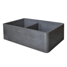 a gray square container with two compartments