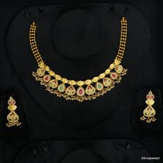 Vintage 22K Yellow Gold Choker Necklace with Earrings. Made of 22K Solid Gold and Set with Gemstones. Weight-50.970 Grams, Length-21 cm, Width-2.5 cm. Earrings-4 cm Gold Kundan Necklace With Meenakari For Anniversary, Traditional Yellow Gold Kundan Necklace For Anniversary, 22k Gold Temple Jewelry Bridal Necklace For Anniversary, Traditional Yellow Gold Bridal Necklace For Anniversary, Traditional 22k Gold Kundan Anniversary Necklace, Gold Kundan Necklace With Tilla For Anniversary, Gold Dual-tone Kundan Necklace For Wedding, Gold Wedding Jewelry, Gold Necklace Set