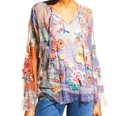 100% Nylon Imported Pull On Closure Machine Wash 100% Nylon Embroidered V-Neck Woven Boho "Calliope Mesh Blouse (Slip)" Long Sleeve Embroidered Blouse Silk V-neck Tops For Spring, Fall Sheer V-neck Blouse, Bohemian V-neck Top With Multicolor Embroidery, Bohemian Blouse With Floral Embroidery And V-neck, Sheer Silk V-neck Top, Multicolor Silk V-neck Top, Bohemian Blouse With Embroidered Hem And V-neck, Multicolor Bohemian V-neck Embroidered Top, Bohemian V-neck Multicolor Print Blouse