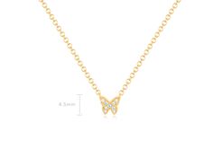 Let your style flutter. A miniature diamond butterfly sits at the center of a delicate ring-linked chain in this simple yet timeless necklace. It features 0.02 carats of diamond set in 14k gold. Butterfly height measures: 4.5mm Total chain length: 16" (14" + (2)1" extenders) Diamond Pendant Necklace With Butterfly Charm, Dainty Diamond Necklace With Butterfly Charm, Diamond Butterfly Necklace, Whimsical Necklace, Timeless Necklace, Butterfly Motif, Diamond Butterfly, Gold Butterfly, Diamond Set