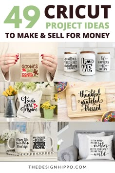 49 Easy & Profitable Cricut Projects to Make & Sell for Money Cricut Diy Projects Craft Ideas, Mother Days Craft Ideas, Items To Make And Sell With Cricut, Cricut Projects For Mom Gift Ideas, Craft Ideas With Cricut, Easy Shirts To Make With Cricut, Circuit Thanksgiving Projects, Circuit Crafts Ideas Diy Projects, Cricut Gifts To Sell