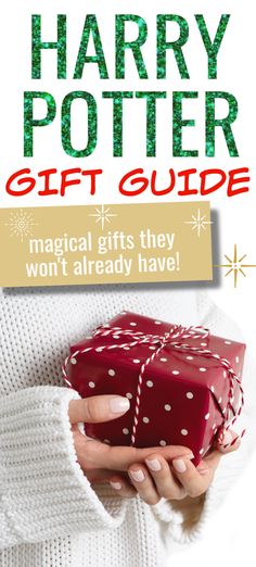 the harry potter gift guide is on display in front of a woman's sweater