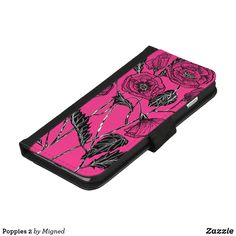 a purple wallet case with flowers on it