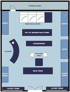 the floor plan for an office with seating areas and desks, along with other furniture