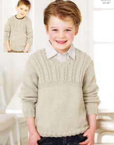 a young boy wearing a sweater and jeans