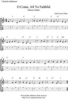 sheet music with the words come all ye'e faithful