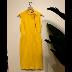 Zara Pencil Dress With Tie Around Neck. Beautiful Yellow Color Yellow Knee-length Office Dress, Elegant Yellow Office Dress, Elegant Yellow Dress For Work, Elegant Yellow Sheath Midi Dress, Zara Fitted Yellow Midi Dress, Yellow Sleeveless Formal Dress, Fitted Yellow Sleeveless Midi Dress, Chic Yellow Formal Midi Dress, Elegant Fitted Yellow Midi Dress