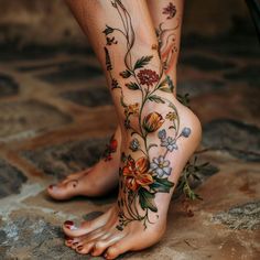 Foot Tattoos Tattoo Master Files Womens Stomach Tattoo Ideas, Side Foot Tattoos, Flower Tats, Witchy Tattoos, Interesting Tattoos, 16 Tattoo, Floral Tattoos, Clever Tattoos, Tattoo Master