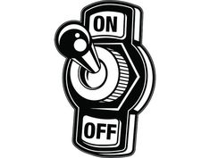 a black and white drawing of an on off button