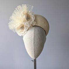 "THIS HAT IS MADE TO ORDER IN YOUR CHOICE OF FLOWER COLOR AND BASE COLOR ☀ Follow this link for more beautiful choices from 'Indigo Hats' https://www.etsy.com/shop/IndigoHats ☀ MARCHESA -  Headpiece in Cream  I absolutely love this one!  this delightful crown is so flattering and easy to wear.    I hand blocked a pretty woven cream colored straw in a stunning crown style.  A couple of lush handmade silk roses  in matching cream silk are the focal point.   A flurry of matching polka dot tulle com Fitted Bridal Accessories For Royal Ascot Party, Elegant Spring Ceremony Fascinator, Spring Wedding Cloche Hat With Short Brim, Spring Wedding Cloche Hat, Fitted Bridal Accessories For Kentucky Derby Party, Elegant Summer Fascinator For Ceremony, Cream Straw Hat For Spring Wedding, Elegant Summer Ceremony Costume Hats And Headpieces, Elegant Wedding Hats And Headpieces With Handmade Flowers