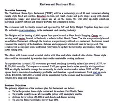 a restaurant business plan is shown in this image