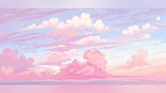 the sky is filled with clouds and pink hues in this pixel art style photo