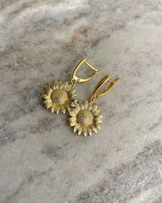 24k Gold Filled Hoop 15k Gold Filled Sunflower Hypoallergenic and water resistant earrings. Sunflower Earrings, Gold Filled Hoops, Hoop Earrings Gold, Gold Filled Earrings, Jewelry Earrings Hoops, Flower Pendant, Gold Gold, Earrings Gold, Random Things