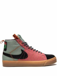 Black/green/red suede SB Zoom Blazer Mid PRM sneakers from NIKE featuring signature Swoosh logo detail, contrasting panel detail, round toe, front lace-up fastening, logo patch at the tongue, pull-tab at the heel, branded insole and rubber sole. These styles are supplied by a premium sneaker marketplace. Stocking only the most sought-after footwear, they source and curate some of the most hard to find sneakers from around the world.. Nike Sb Zoom Blazer Mid, Nike Sb Zoom Blazer, Nike Sb Zoom, Blazer Mid, Swoosh Logo, Red Suede, Nike Sb, Womens Shoes Sneakers, Patch Logo