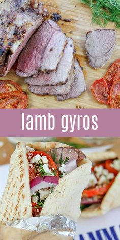 an image of some food that is on a plate and the words lamb gyros above it