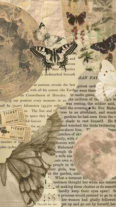 an altered collage with butterflies and moon images