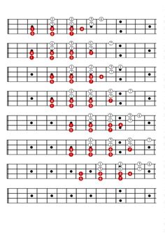 the guitar frets are arranged in red and black