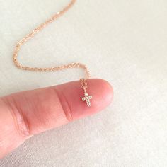 Tiny Rose Gold Cross CZ Necklace, Christening Gift, First Communion Necklace, Baptism Jewelry, Catholic Necklace, Rose Gold Cross, Dainty Catholic Necklace, Tiny Cross, Necklace Rose Gold, Cz Necklace, Diamond Cross Pendants, Necklace Rose, Tiny Diamond, Christian Jewelry, Gold Cross