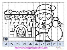 a christmas coloring page with a teddy bear in front of a fireplace and presents on the mantle