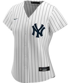 Women's New York Yankees Nike White Home Replica Team Jersey: This New York Yankees Women's Team jersey from Nike brings the team's official design to your wardrobe for a consistently spirited look on game day. The polyester material and slick New York Yankees graphics are just what any fan needs to look and feel their best. Material: 100% Polyester MLB Batterman applique on center back neck Short sleeve Full-button front Heat-sealed transfer applique Heat-sealed jock tag Rounded hem Machine was Yankees Outfit, Go Yankees, Yankees Fan, Aaron Judge, Along For The Ride, Derek Jeter, Ny Yankees, Team Jersey, Custom Jerseys