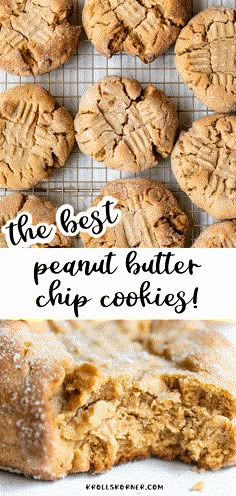 the best peanut butter chip cookies on a cooling rack with text overlay that reads, the best peanut butter chip cookies