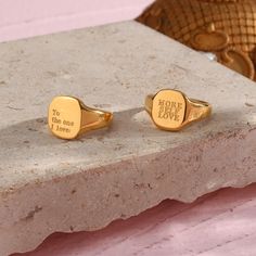 Soulful Script Rings - wear your affirmations and manifest your reality! These rings feature empowering and uplifting mantras to keep you motivated and inspired throughout the day. Let your soulful energy shine through with these unique and meaningful rings. Materials: Stainless Steel, 14K Gold plate To The One I Love, The One I Love, Letter Ring, No One Loves Me, Stainless Steel Plate, Message Jewelry, 18k Gold Ring, Positive Messages, Rings Simple