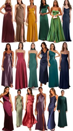 women in different colored dresses posing for the camera