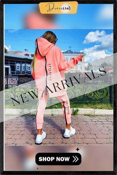 Casual Ladies Autumn 2 Piece Sets Fashion Long Sleeve Zipper Hoodie and Long Pencil Pants Suit Women Loose Printed Sports Suits Spring Stretch Tracksuit For Gym, Pink Long Sleeve Tracksuit For Gym, Trendy Spring Tracksuit For Streetwear, Athleisure Hooded Winter Sets, Winter Sportswear Sets With Stretch, Winter Stretch Sportswear Sets, Sporty Tracksuit With Letter Print For Spring, Trendy Winter Sets With Letter Print, Pink Trendy Winter Tracksuit