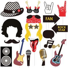 an assortment of rock and roll photo props