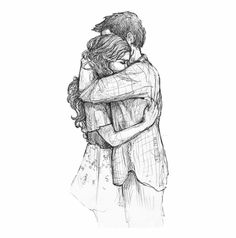 a drawing of two people hugging each other