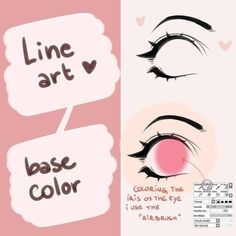 two different types of eyeliners with the words line art and base color