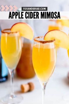 two glasses filled with apple cider mimosa