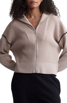 Varley Carmen Rib Knit Zip-Up Cardigan | Nordstrom Ribbed Turtleneck Outerwear For Work, Versatile Ribbed Winter Outerwear, Modern Ribbed Sweater For Work, Modern Ribbed Sweater For Workwear, Ribbed Turtleneck Cardigan For Spring, Knit Outerwear With Ribbed Funnel Neck, Ribbed Turtleneck Outerwear For Layering, Versatile Ribbed Winter Cardigan, Versatile Ribbed Sweater For Work